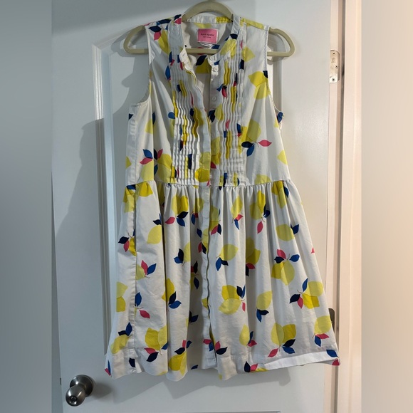 kate spade Dresses & Skirts - kate spade White Sleeveless Mini Dress with Yellow Lemon & Navy-Pink Leaf Print